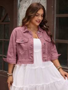 EMERY ROSE Chaqueta de Mezclilla Versátil con Bolsillos y Botones Simples para Tallas Grandes - Rojo violeta - Ver 5