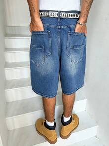 Manfinity Hypemode American Hip Hop Bag-In-Bag Design Unisex Denim Shorts - Blue - View 1