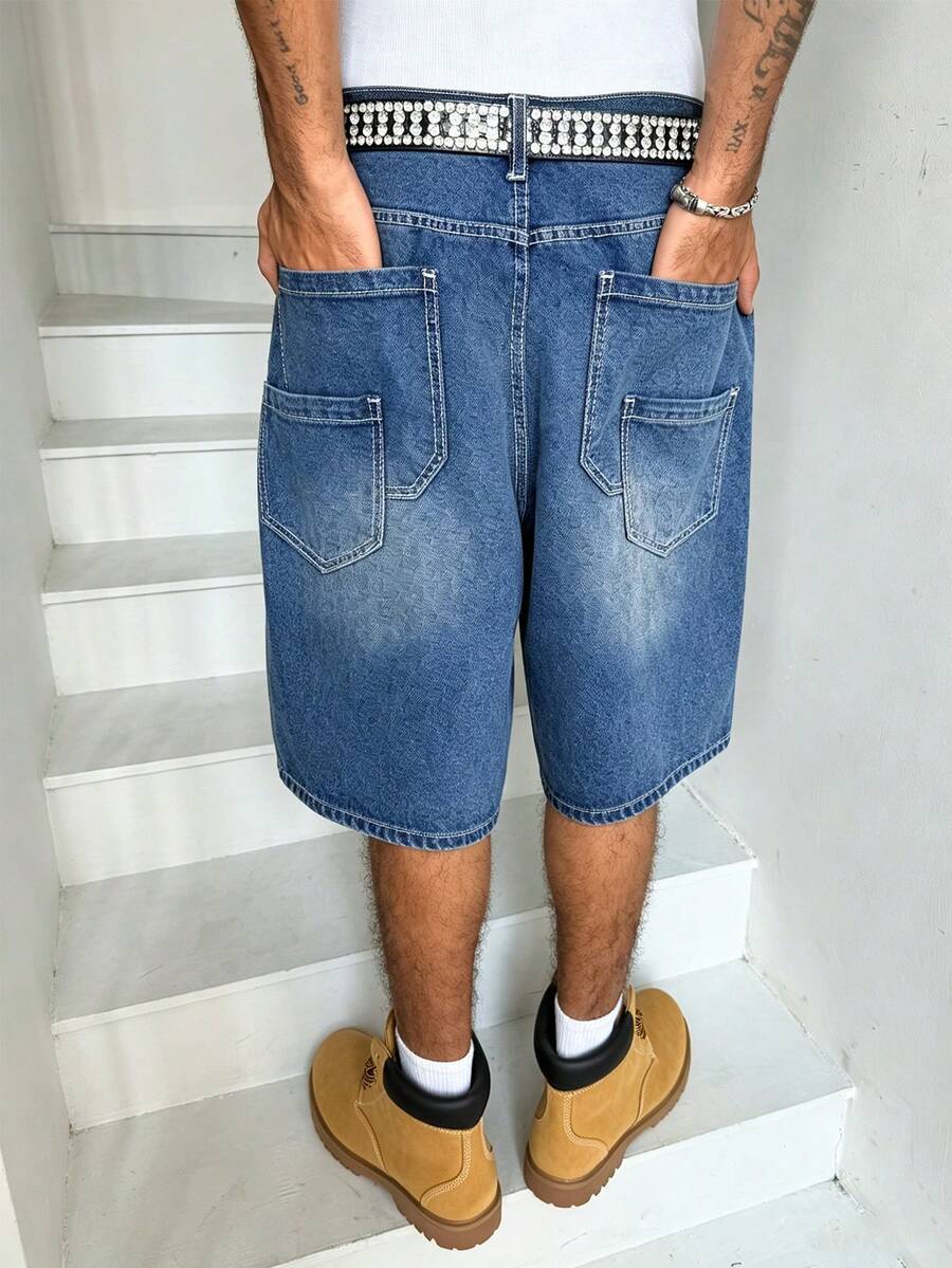 Manfinity Hypemode American Hip Hop Bag-In-Bag Design Unisex Denim Shorts - Blue - View 1
