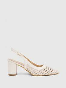 CUCCOO SZL Women's Fashion Pointed-Toe Woven Hollow Shoes Are Suitable For Summer Dating Party Style Commuter Thick High-Heeled Shoes - Apricot - View 2