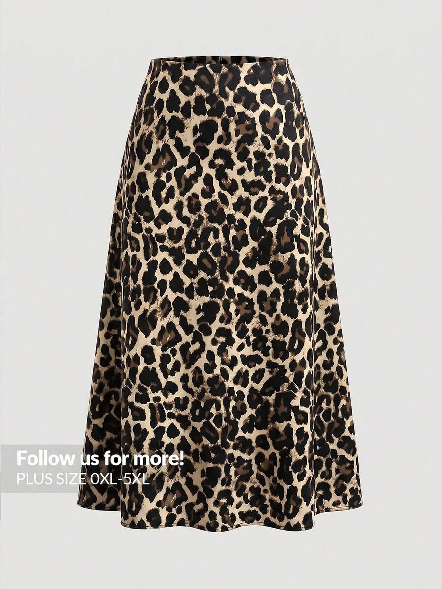 Firerie Plus Size Leopard Print Fashionable Long Skirt For Vacation - Multicolor - View 1