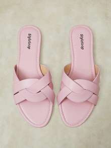 Styleloop Ladies Cross Slippers, Holiday Style Fresh Leisure Comfortable Beach Sandals - Pink 01 - View 1