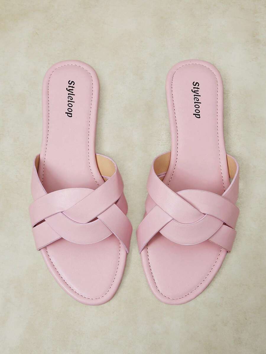 Styleloop Ladies Cross Slippers, Holiday Style Fresh Leisure Comfortable Beach Sandals - Pink 01 - View 1