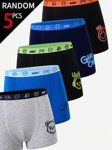 5 Random Items From 10 Boys' Simple Fashion Game Console Football Spider Multi-Color Print Random 5-Piece Traceable Cotton Comfortable Soft Square-Cut Boxer Briefs - Multicolor - View 8