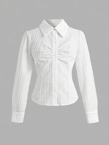 SHEIN 返校季少女百搭白色襯衫，可作內搭或外穿，休閒日常時尚，適合畢業季與正式場合，白色長袖襯衫，百搭白色襯衫 - 白色 - 查看 3