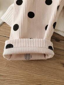 SHEIN Vintaside Kids 1件女嬰春秋米白色與黑色復古韓風大波點無袖寬腿連身褲，寬鬆直筒版型，適合日常外出、春季戶外活動、周歲生日派對、家庭旅行與拍照拍攝 - 杏色 - 查看 3