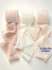 3 Rolls, 3colors, 1.5inch*5.5yards High-Quality Handmade Edge Chiffon Ribbon, Suitable For Wedding Invitations, Bridal Bouquets, Gift Packaging, DIY Crafts - multicolor - View 1