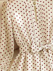 GlowEve CURVE Designer White Polka Dot Lace-Up Waist-Cinched Chiffon Blouse Women's Spring New Stylish Plus Size Shirt Fall - Apricot - View 3