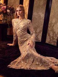 MOTF Soiréza ELEGANT WOMEN 3D FLORAL LONG SLEEVE MERMAID DRESS MAXI GOWN FOR WEDDING GUEST PROM EVENING PARTY - Champagne - View 7
