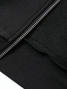Dazy Tall Women's Hooded Fur Collar Patchwork Loose Open Front Cropped Sweatshirt Fall - Black - View 8