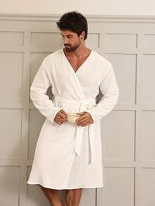 DAZY Bata larga azul lisa para hombre, primavera/verano - Blanco - Ver 1