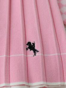 SHEIN 女童針織套裝，粉色可愛刺繡兔子格紋毛衣 + 針織迷你裙 2 件套，青少年女款長袖 V 領套頭衫，休閒優雅風，秋冬款 - 粉色 - 查看 6