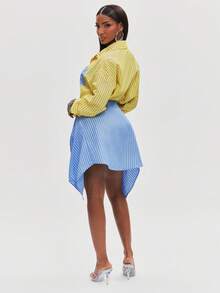 NYA SZN Dress Mini Wrap Button Up Tie Detail Two Tone - Multicolor - View 2