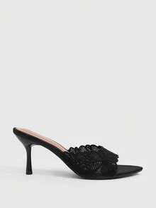 CUCCOO SZL Women's Black Lace Mesh Pointed Toe Stiletto High Heel Mule Sandals For Date Party Autumn - Black - View 2