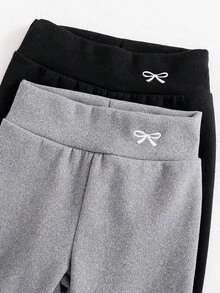 SHEIN 2 件套女童蝴蝶刺绣打底裤，天鹅绒面料，适合秋冬日常休闲穿着 - 彩色 - 查看 8