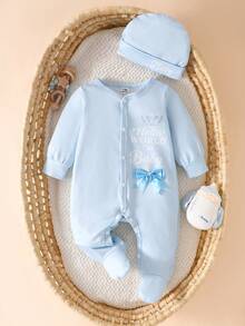 SHEIN 2件組新生兒男嬰攝影服裝 小弟弟刺繡嬰兒迎新套裝 嬰兒洗禮禮物 1個月 3個月 嬰兒拍照道具 秋季 - 藍色 - 查看 3