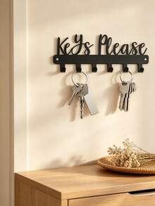 1 Fashionable Key Wall Rack, Black Metal Decorative Key Holder, Wall Mounted Storage Organizer, Metal Art Decor Hook, Easy Install Space Saving Key Rack For Coats Hats Keys Small Items - Black - View 5