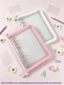 1 A6 Transparent Glitter Zipper Binder Pouch, Stationery Bag Suitable For Students - A6 - View 2