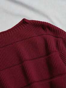Franclia Autumn/Winter Casual Versatile Solid Color Cropped Sweater - Burgundy - View 3