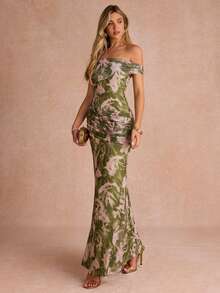 Enchnt Elegant Women's Waist-Cinched Slimming Long Dress - Green - View 4