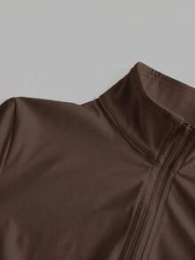 SHEIN EZwear 女款黑色針織防紫外線外套，適合秋冬穿著 - 棕色 - 查看 3
