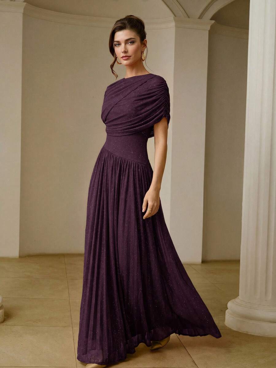 ZEYLAH Women's Solid Color Pleated Casual Party Long Dress - Bold Plum - View 1