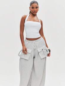 NYA SZN Pant Sweatpant Cargo Pocket Jogger Drawstring Flap Pocket Casual Travel Athleisure Everyday Fall Winter - Grey - View 6