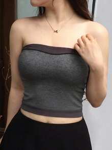 Dazy Plus Plus Size Colorblock Patchwork Fitted Bandeau Cardigan Jacket Casual Vacation Sexy 2 Pieces Set - Grey - View 4