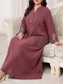 Al Najma Plus Size Women Solid Color Casual Party Arabian Dress - Dusty Pink - View 6