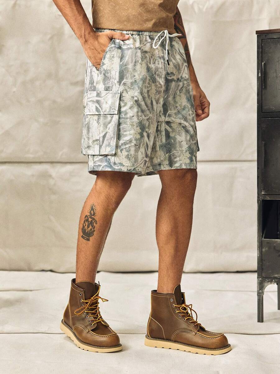 New Summer Men's Camouflage Tree Pattern Cargo Shorts, Multi-Pocket Casual Cargo Pants, Fashionable & Versatile - Khaki - View 1