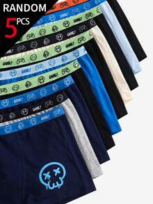 5 Random Items From 10 Boys' Simple Fashion Game Console Football Spider Multi-Color Print Random 5-Piece Traceable Cotton Comfortable Soft Square-Cut Boxer Briefs - Multicolor - View 5