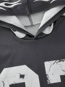 SHEIN Coolqubz 2件組 青少年男孩街頭風運動時尚大印花長袖套頭帽 T 恤與針織長褲套裝，舒適版型，秋冬新款，適合運動與街頭穿搭，多季節百搭 - 深灰色 - 查看 4