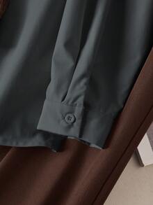 CosyJoli 大尺碼休閒防曬襯衫與繫帶披肩上衣及純色長褲套裝 秋季 - 深灰色 - 查看 5