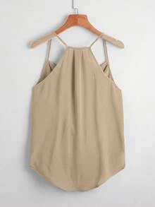 SHEIN VCAY 女款素色休閒百搭日常穿搭細肩帶背心上衣 - 卡其色 - 查看 2