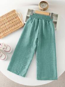 SHEIN Elladie kids 少女束腰可爱3D蝴蝶结装饰休闲阔腿裤 - 薄荷綠 - 查看 3