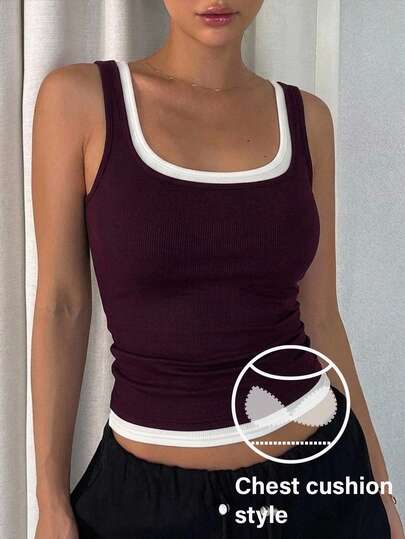 DAZY Dames 2-in-1 camisole met colorblock patchwork en gevoerde cups