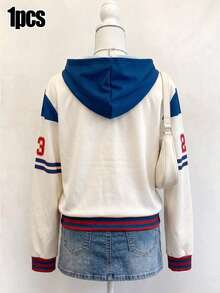 1pc Tween Girls' Color Block Design Zip-Up Sweatshirt, Suitable For Daily Wear, Comfortable And Relaxed - Multicolor - View 2