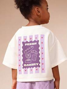 SUMWON Girls Oversized Fresh Bakery Graphic Back Print T-Shirt And Wide Leg Textured Lavender Pant Co-Ord Set - Lilac Purple - View 7