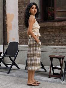 Zerodot Women Baggy Plaid Y2K Boxer Jorts Casual Daily - Multicolor - View 4