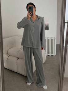 DAZY Minimalist Knit Comfortable Loungewear Set - Grey - View 4