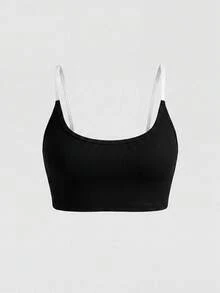 Sweetra Women's Colorblock Casual Daily Sports Bra - Black - View 1