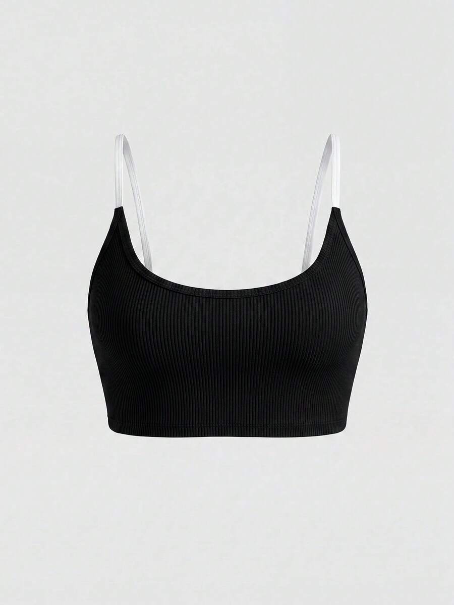 Sweetra Women's Colorblock Casual Daily Sports Bra - Black - View 1