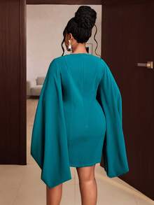 Maweii Gaun Pesta Kasual Lipit Warna Polos untuk Wanita Ukuran Plus - Teal Blue - View 5