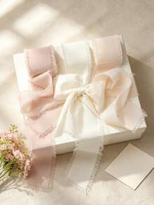 3 Rolls, 3colors, 1.5inch*5.5yards High-Quality Handmade Edge Chiffon Ribbon, Suitable For Wedding Invitations, Bridal Bouquets, Gift Packaging, DIY Crafts - multicolor - View 2