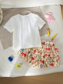 Emery Rose Kids Emery Rose Kids 女童小女孩 2件組 T恤套裝，可愛卡通休閒穿搭，適合返校季 - 彩色 - 查看 8