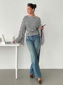 Siren Gaze Women's Striped Casual Versatile Long Sleeve T-Shirt For Daily Wear - Black and White - View 8