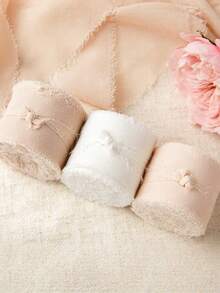 3 Rolls, 3colors, 1.5inch*5.5yards High-Quality Handmade Edge Chiffon Ribbon, Suitable For Wedding Invitations, Bridal Bouquets, Gift Packaging, DIY Crafts - multicolor - View 6