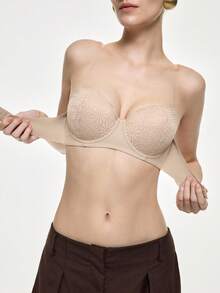 Bralution Women's Solid Color Lace Patchwork Front Closure Bra - Multicolor - View 7