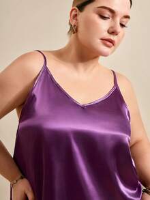 Hourtrue 6pcs Sleepwear Set: Solid Color Faux Silk Camisole And Shorts, Plus Size - Multicolor - View 4