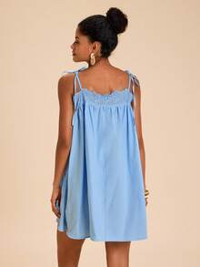 Travachic Lace Trim Patchwork Blue Doll Dress, Dress,Dresses For Women Summer - Blue - View 2